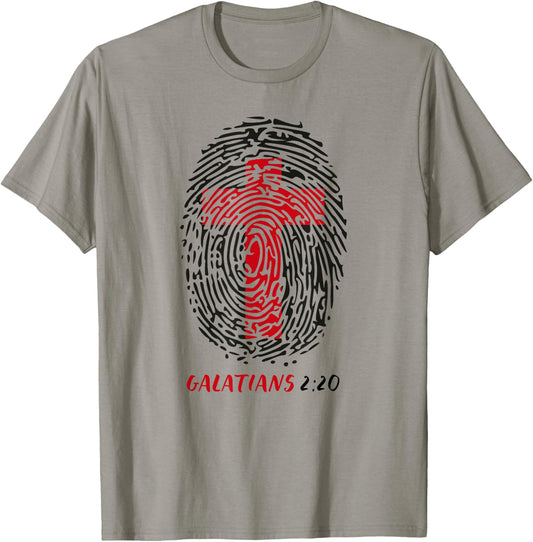 Galatians 2:20 - My Identity in Christ Cross in Thumbprint T-Shirt - T-Shirt | Sand