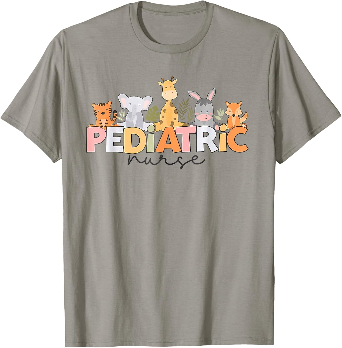Pediatric Nurse Animal Safari Zoo Peds Nurse Nursing T-Shirt - T-Shirt | Sand