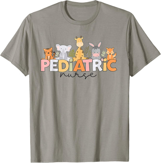 Pediatric Nurse Animal Safari Zoo Peds Nurse Nursing T-Shirt - T-Shirt | Sand
