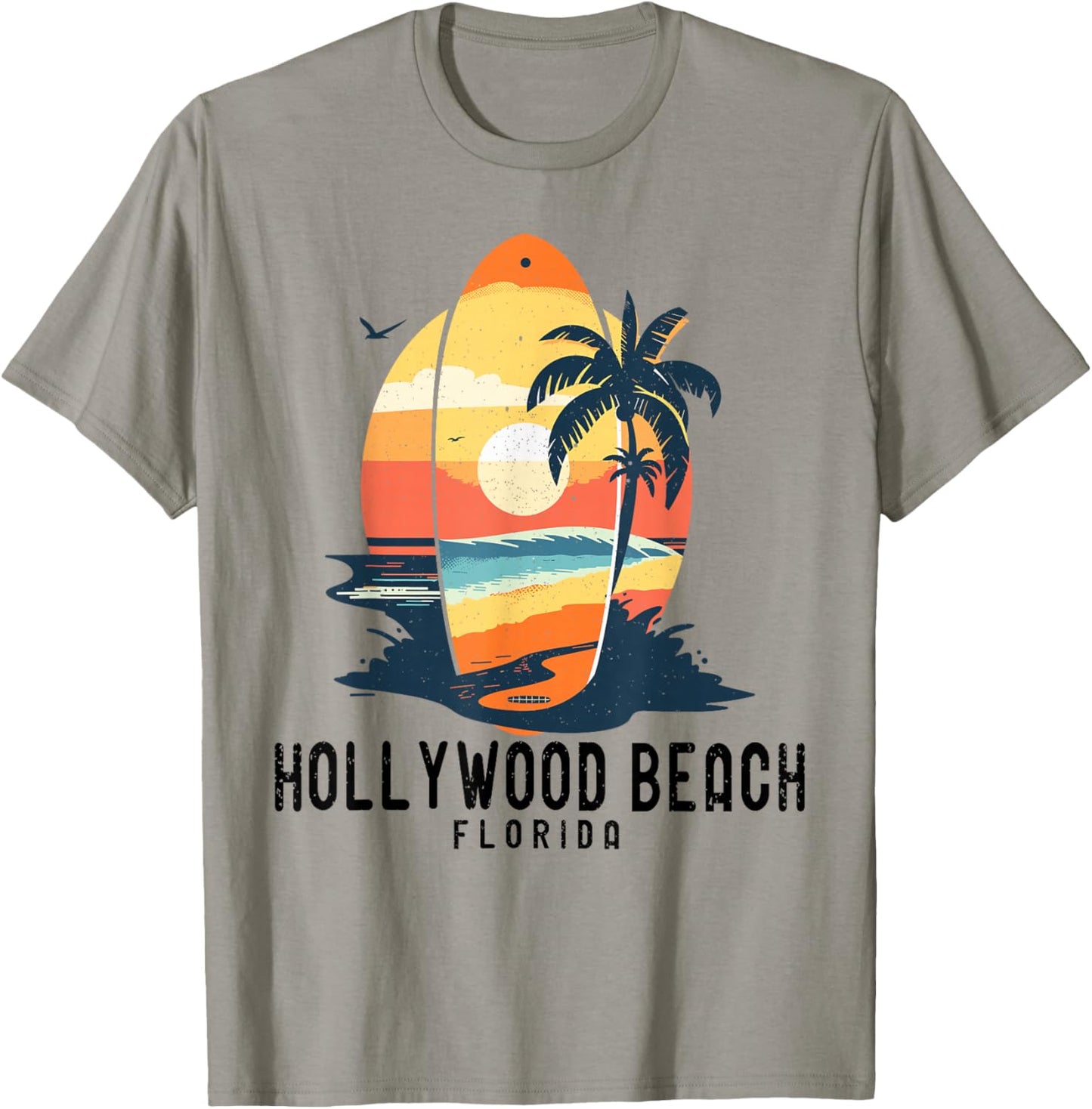 Retro Hollywood Beach Florida Surfboard Waves Beach T-Shirt - T-Shirt | Sand