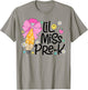 Little Miss Pre-K Kids Girls Pencil Bow First Day Of School T-Shirt - T-Shirt | Sand