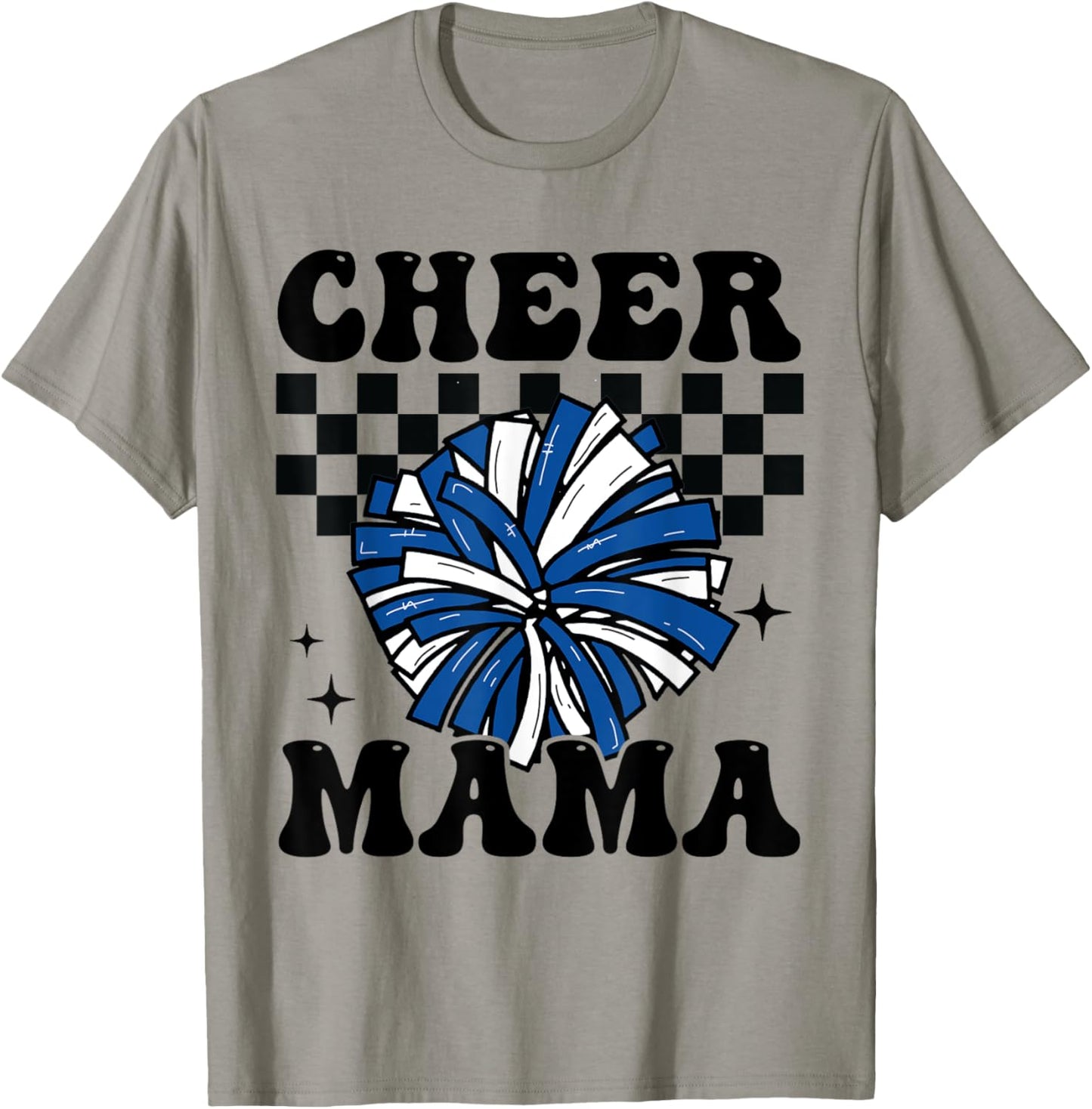 Cheer Mama Checkered Retro Cheerleader Cheerleading Mom Blue T-Shirt - T-Shirt | Sand