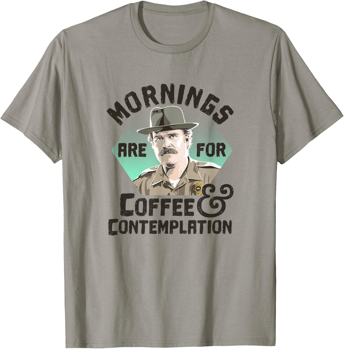 Stranger Things Hopper Mornings Are For Coffee Contemplation T-Shirt - T-Shirt | Sand