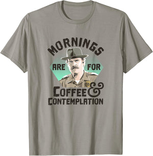 Stranger Things Hopper Mornings Are For Coffee Contemplation T-Shirt - T-Shirt | Sand