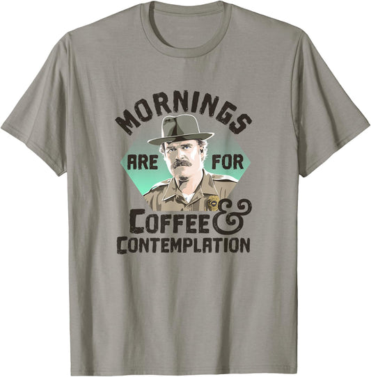 Stranger Things Hopper Mornings Are For Coffee Contemplation T-Shirt - T-Shirt | Sand