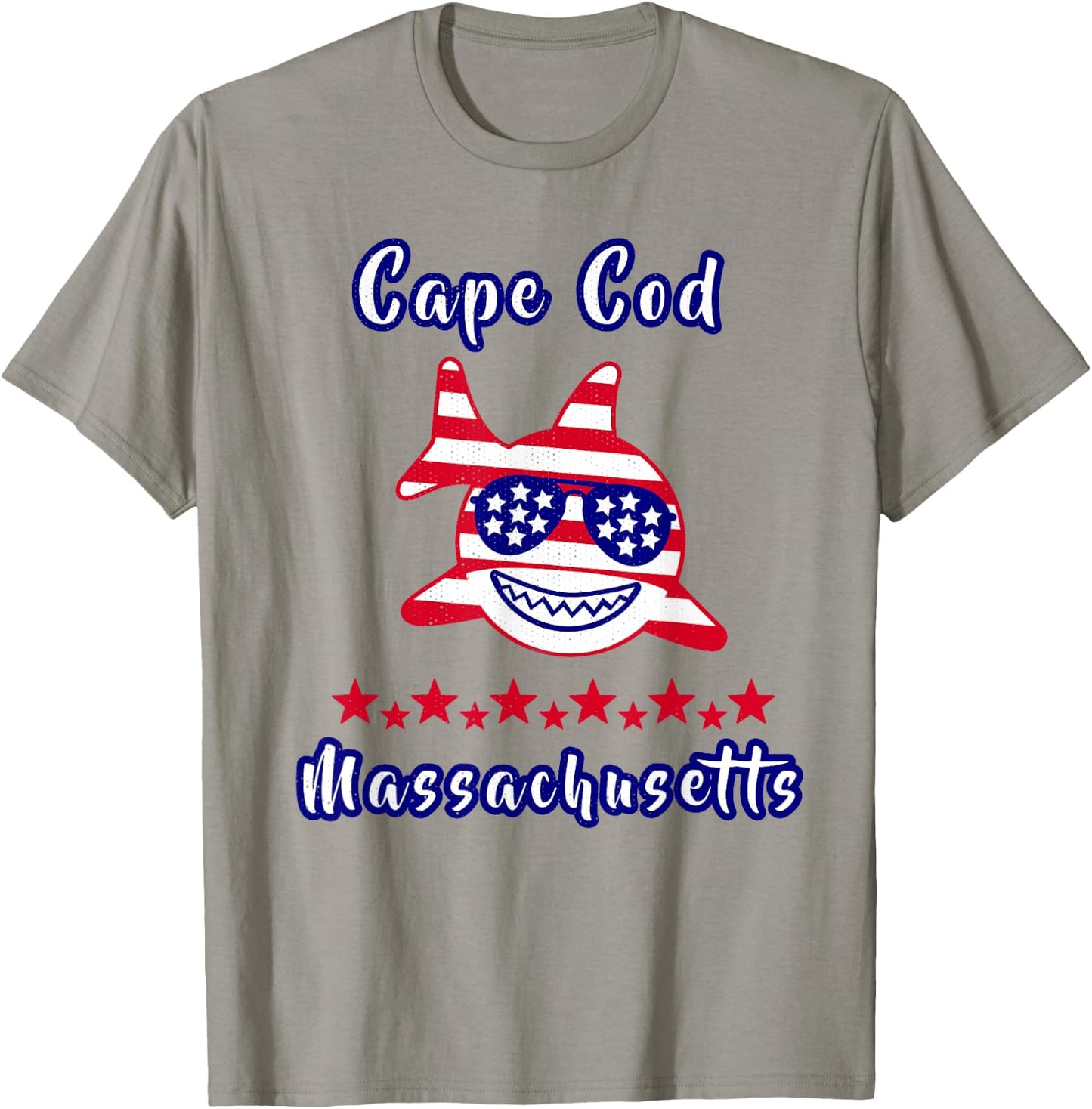 Cape Cod Massachusetts Patriotic Shark American Flag T-Shirt - T-Shirt | Sand