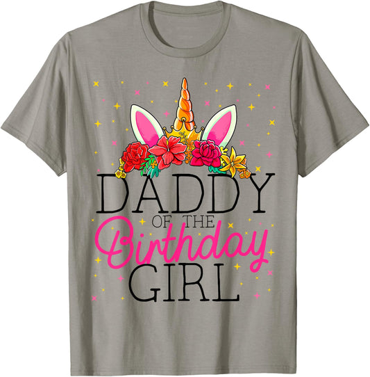 Daddy of the Birthday Girl Father Unicorn Birthday T-Shirt - T-Shirt | Sand