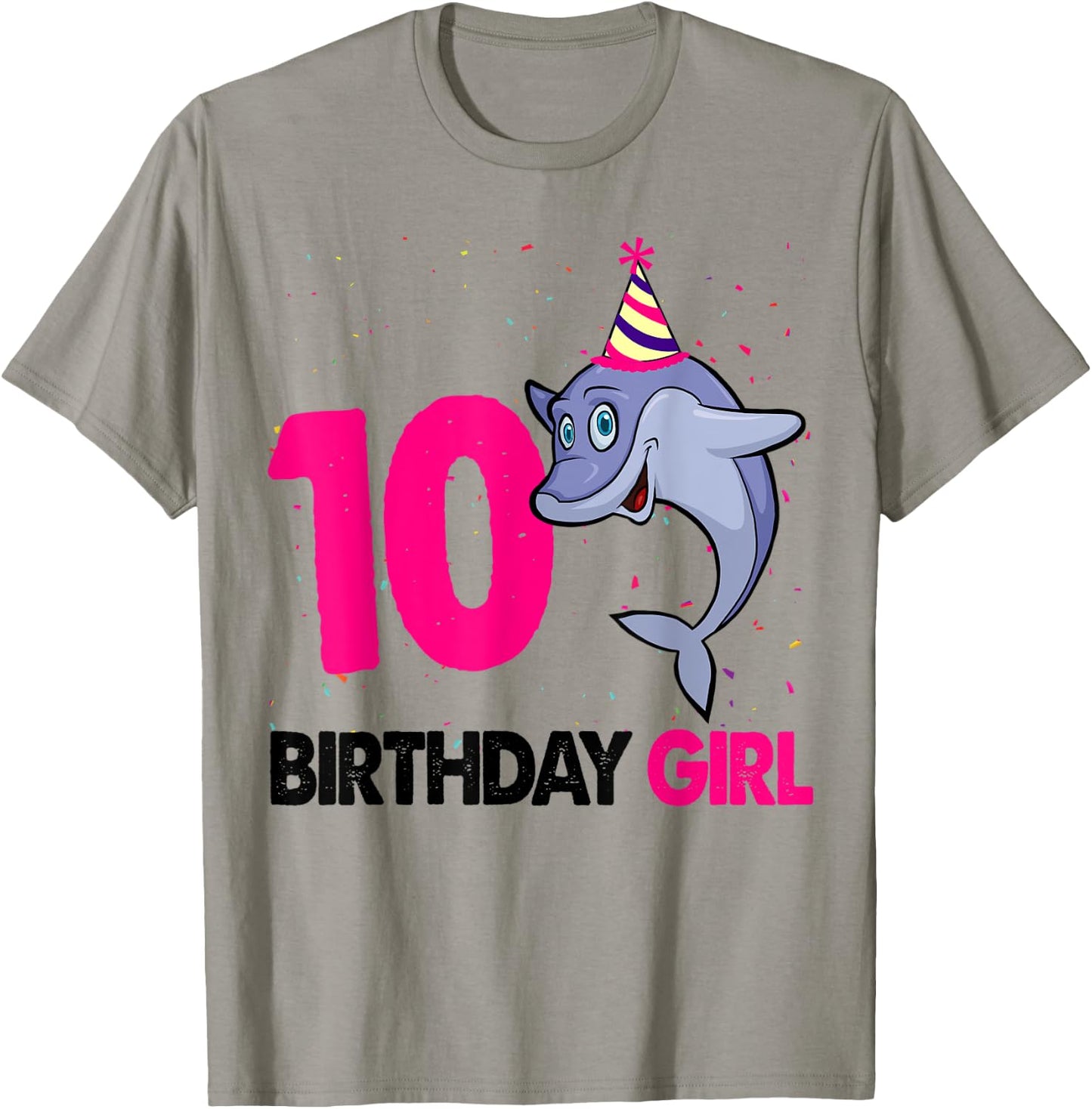 Funny 10Th Birthday Shirt Girl Dolphin Birthday Party T-Shirt - T-Shirt | Sand