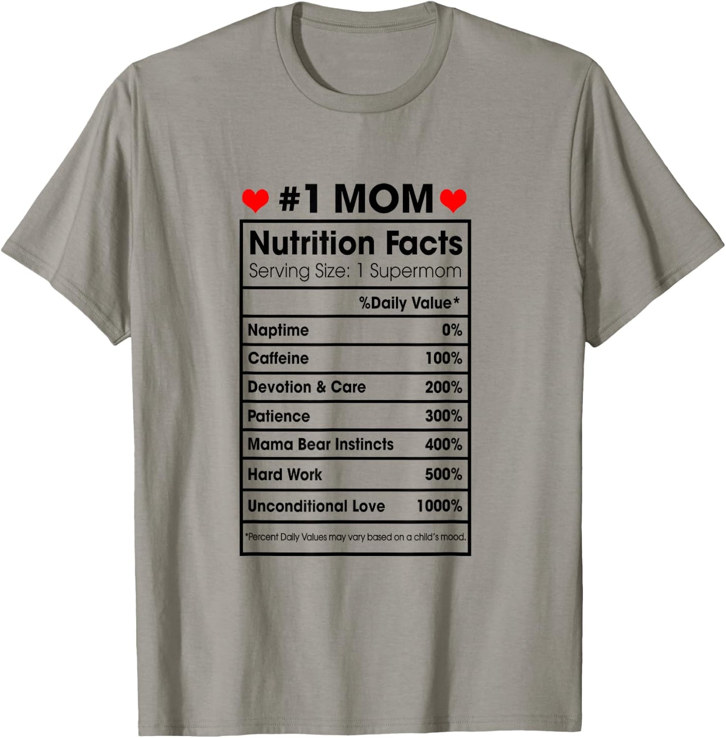 #1 Mom Nutrition Facts Momlife Mother's Day Top For Mom Mama T-Shirt - T-Shirt | Sand