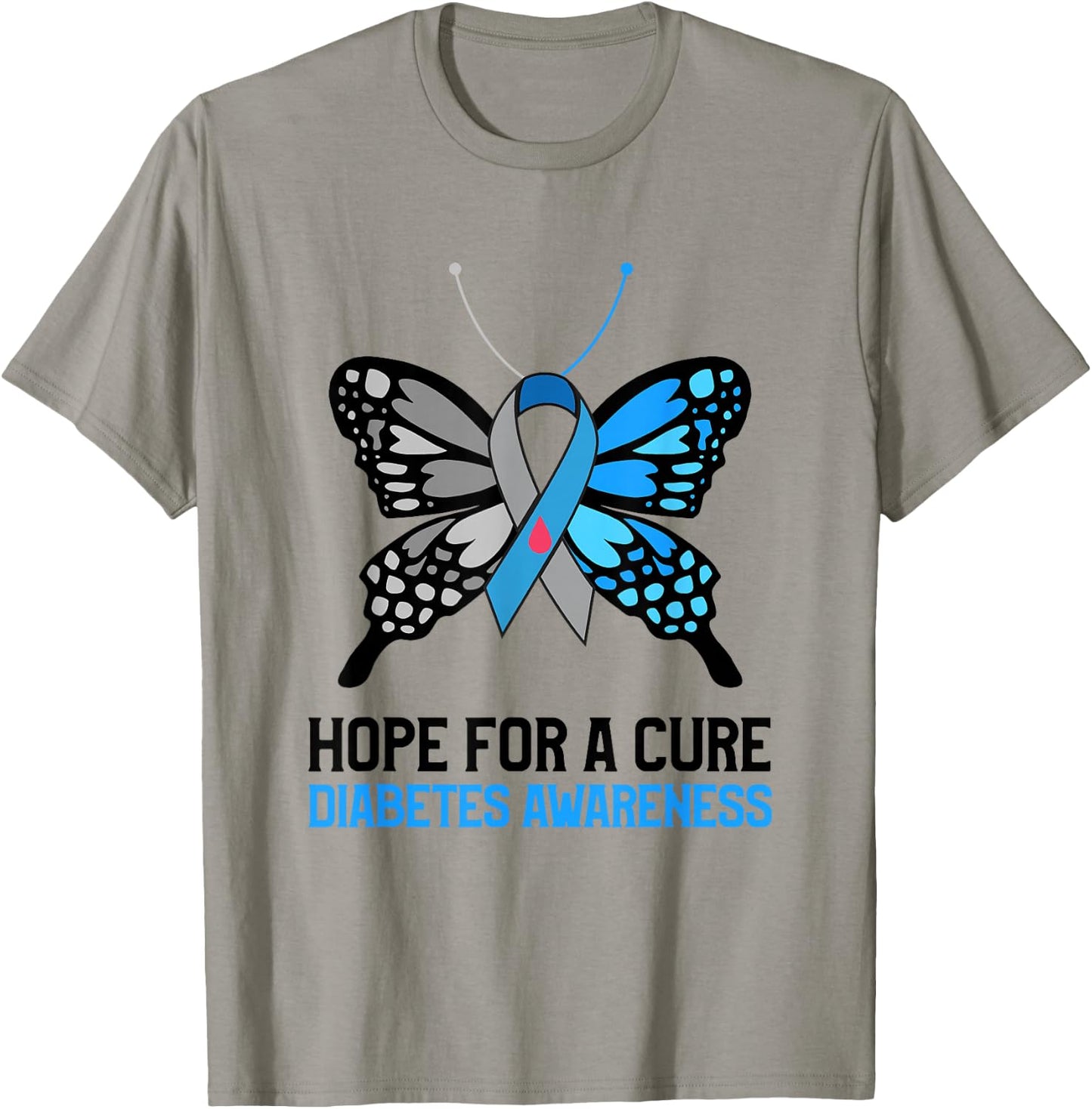 Type 1 Diabetes Awareness Hope For A Cure Mom Butterfly T-Shirt - T-Shirt | Sand