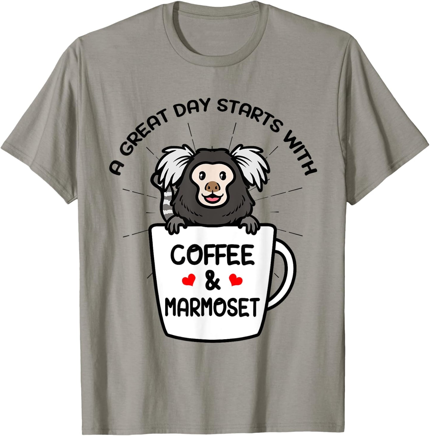A Great Day Starts With Coffee & Marmoset Monkey T-Shirt - T-Shirt | Sand