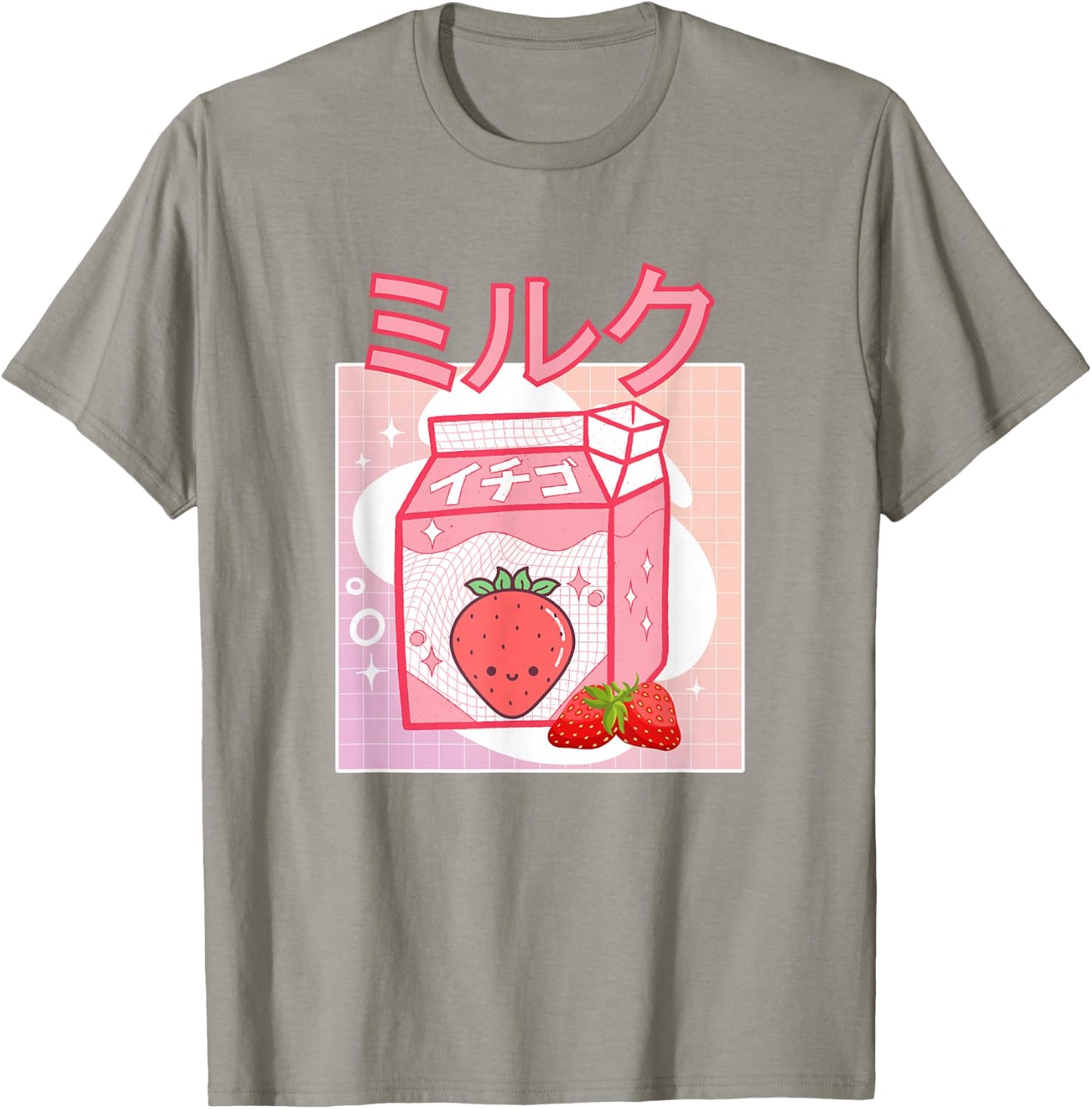 Cute Pink Strawberry Milk Japanese Kawaii Retro 90s Anime T-Shirt - T-Shirt | Sand