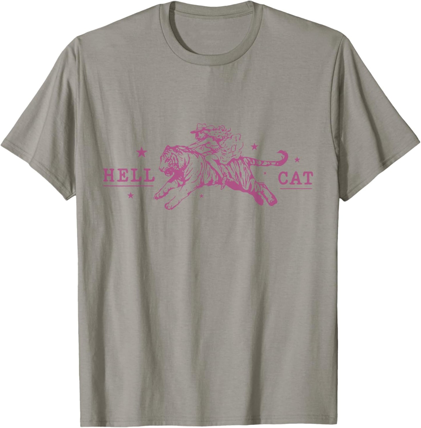 Hell Cat Cowgirl Riding Tiger Vintage T-Shirt - T-Shirt | Sand
