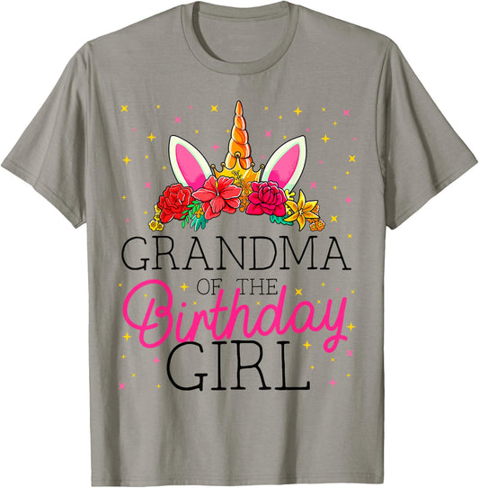 Grandma of the Birthday Girl Grandmother Unicorn Birthday T-Shirt - T-Shirt | Sand