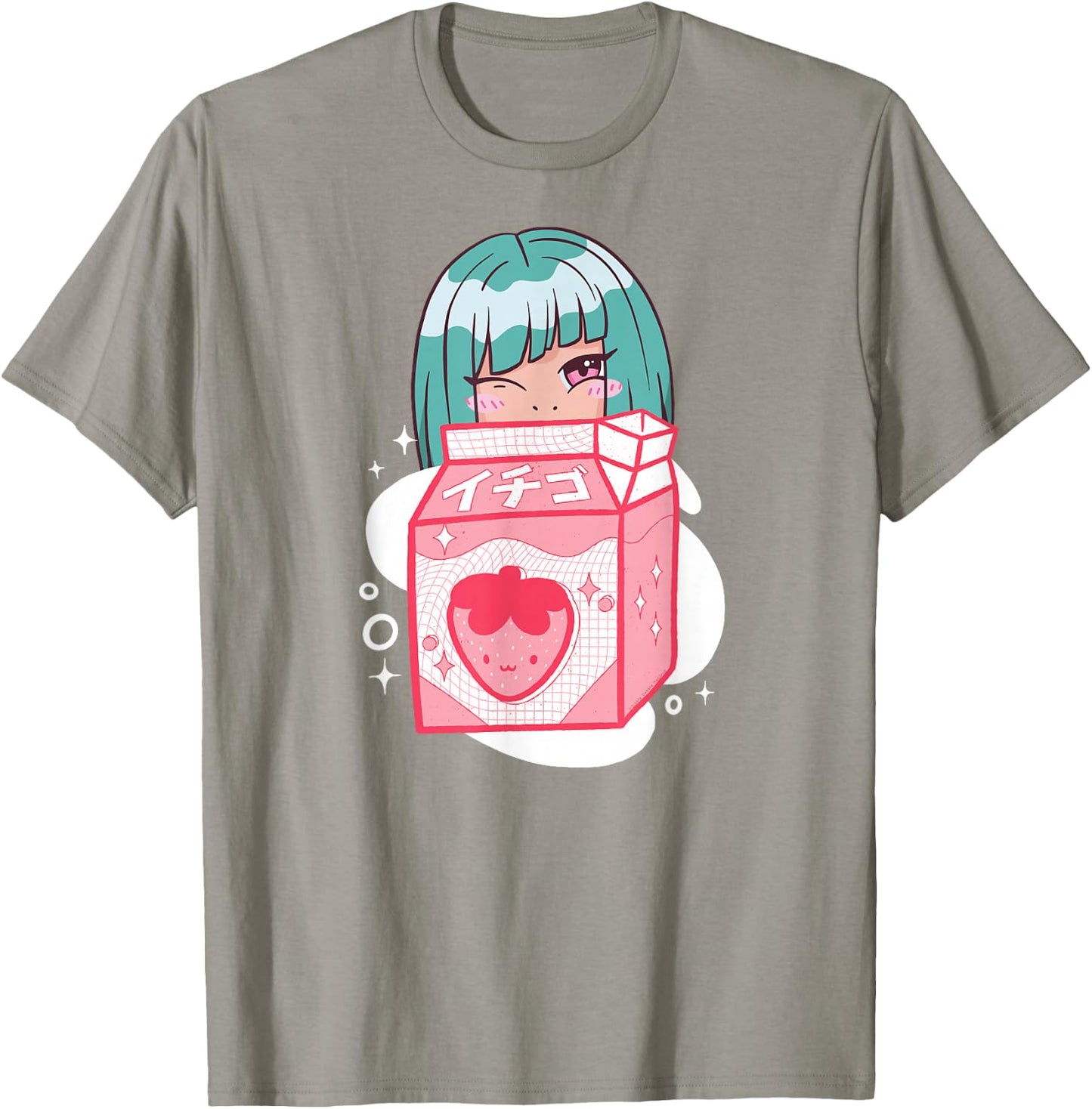 Cute Anime Kawaii Girl with Strawberry Milk - Kawaii Anime T-Shirt - T-Shirt | Sand