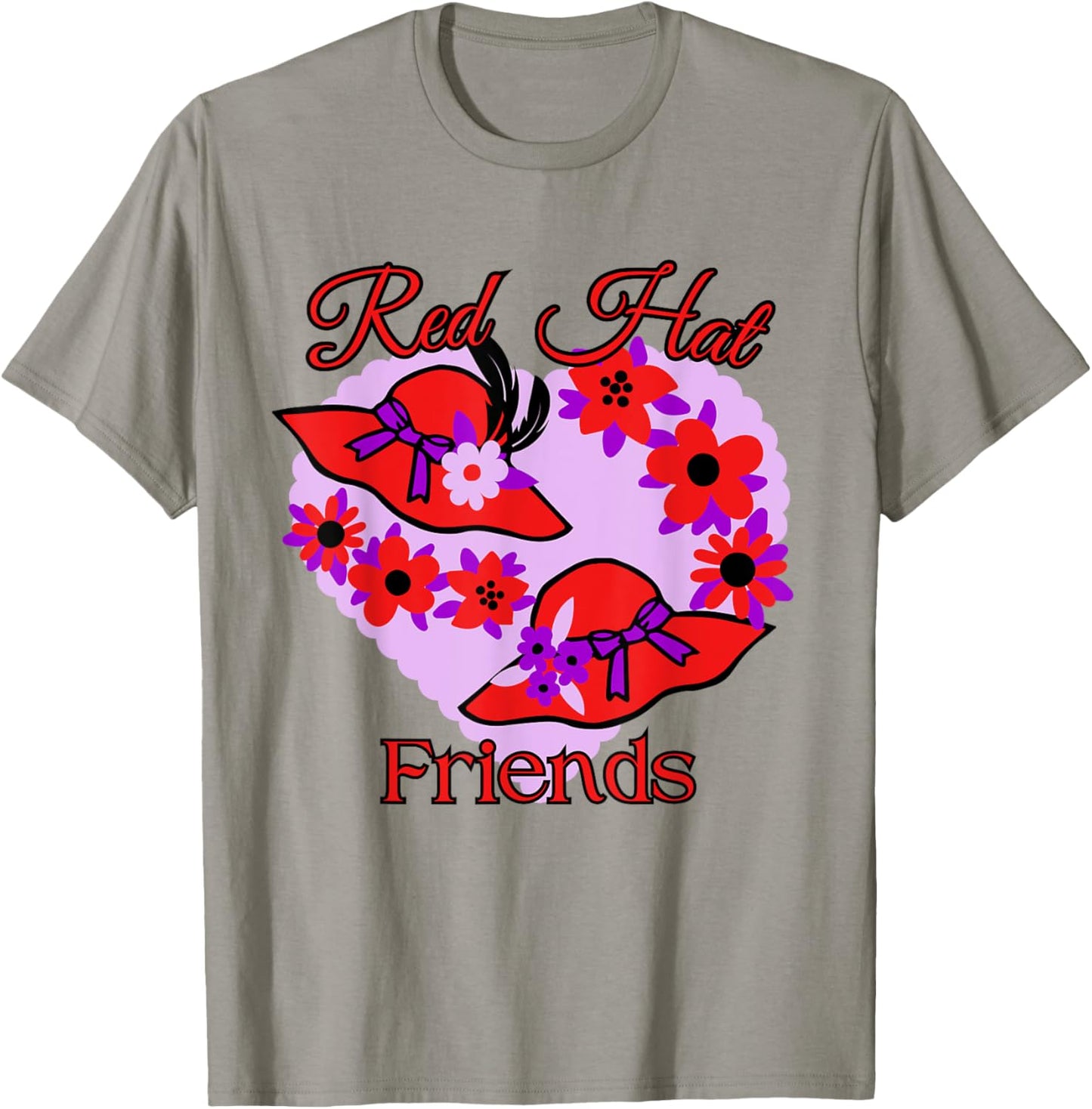 Red Hat Friends Purple Flowers Feathers Heart T-Shirt - T-Shirt | Sand