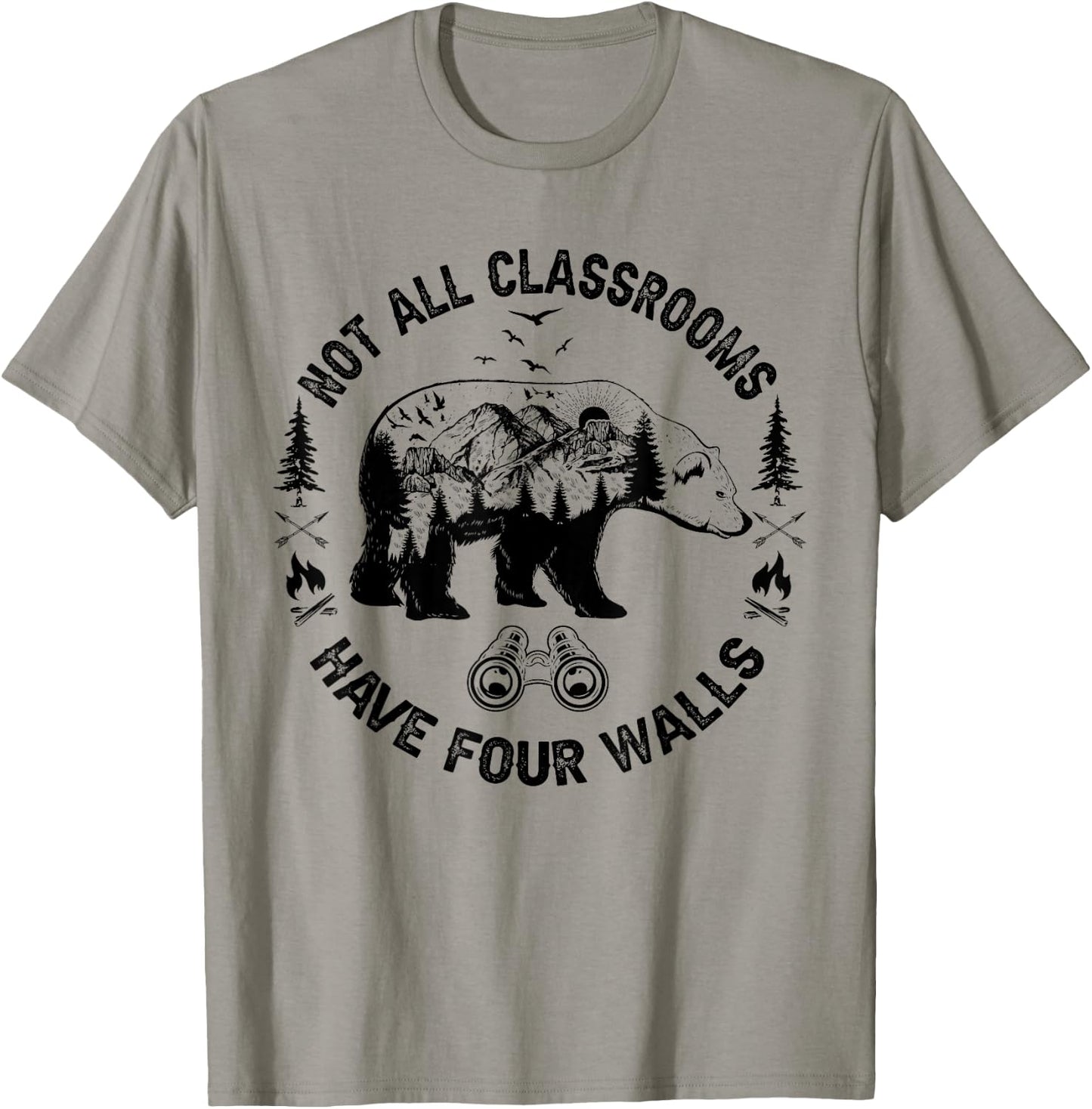 Not All Classrooms Have Four Walls Adventure bear Homeschool T-Shirt - T-Shirt | Sand