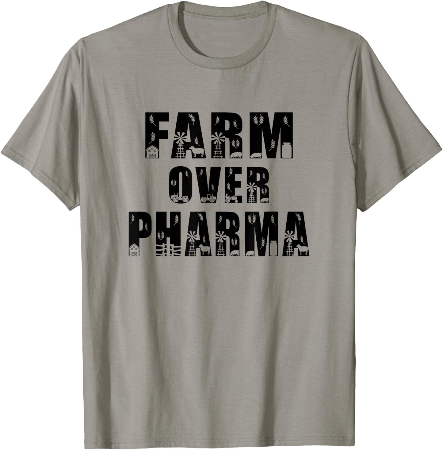 Farm Over Pharma Family Farming Mom Dad Grandpa Funny Farmer T-Shirt - T-Shirt | Sand