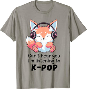 Cute Merch Fox Can't Hear You I'm Listening to Kpop T-Shirt - T-Shirt | Sand