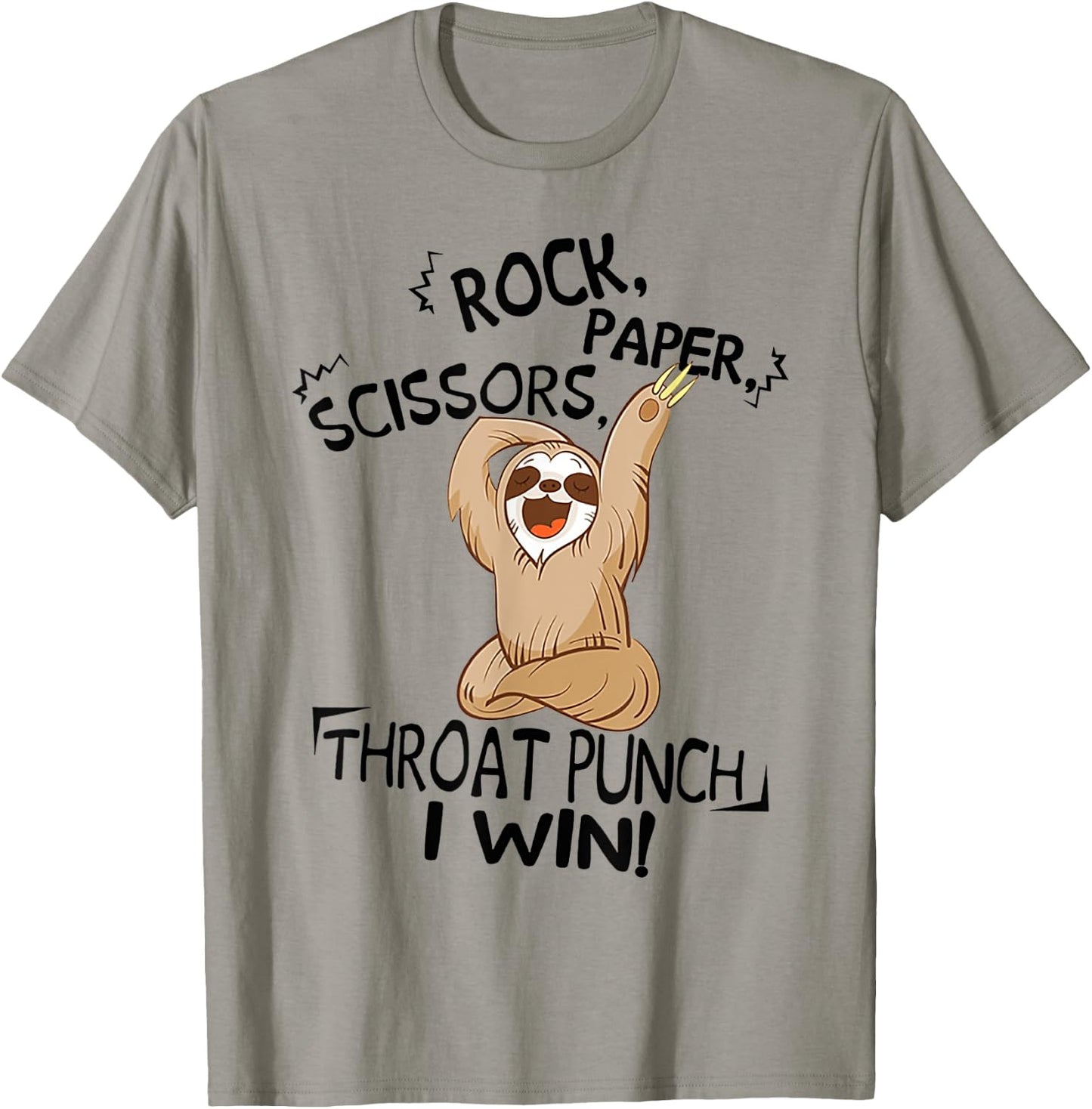 Funny Sloth Rock Paper Scissors Throat Punch I Win T-Shirt - T-Shirt | Sand