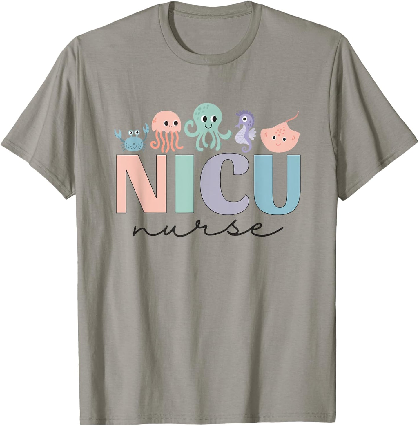 NICU Ocean Sea Animals Neonatal Intensive Care Unit Nurse T-Shirt - T-Shirt | Sand