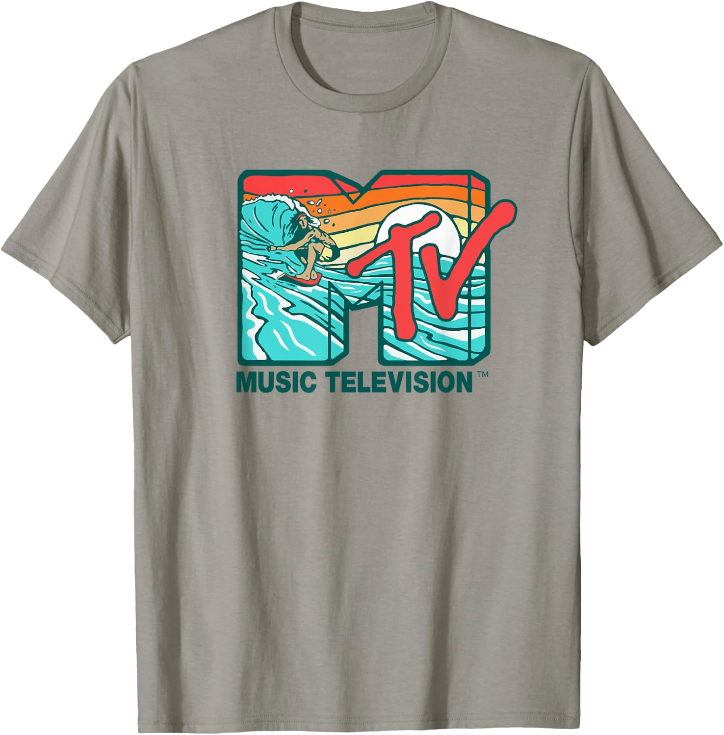 Mademark x MTV - MTV Catch a Wave MTV Surfer Logo Retro Graphic T-Shirt - T-Shirt | Sand