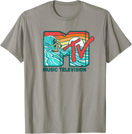 Mademark x MTV - MTV Catch a Wave MTV Surfer Logo Retro Graphic T-Shirt - T-Shirt | Sand