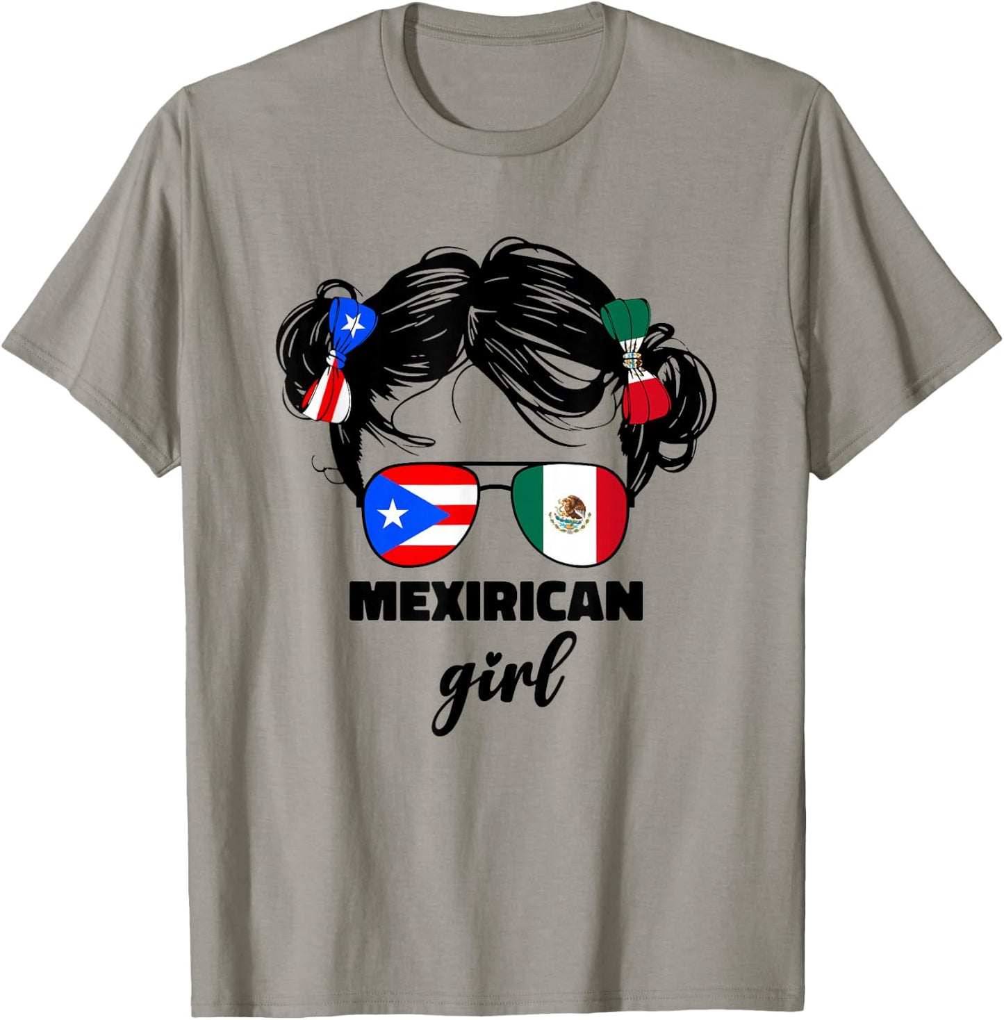 Mexirican Girl Kids Half Mexican and Puerto Rican Rico Flag T-Shirt - T-Shirt | Sand