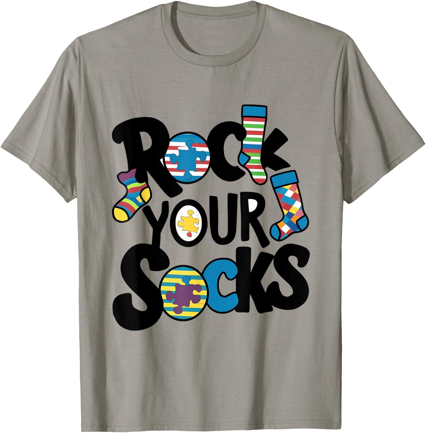 Rock Your Socks Autism Awareness T-Shirt - T-Shirt | Sand
