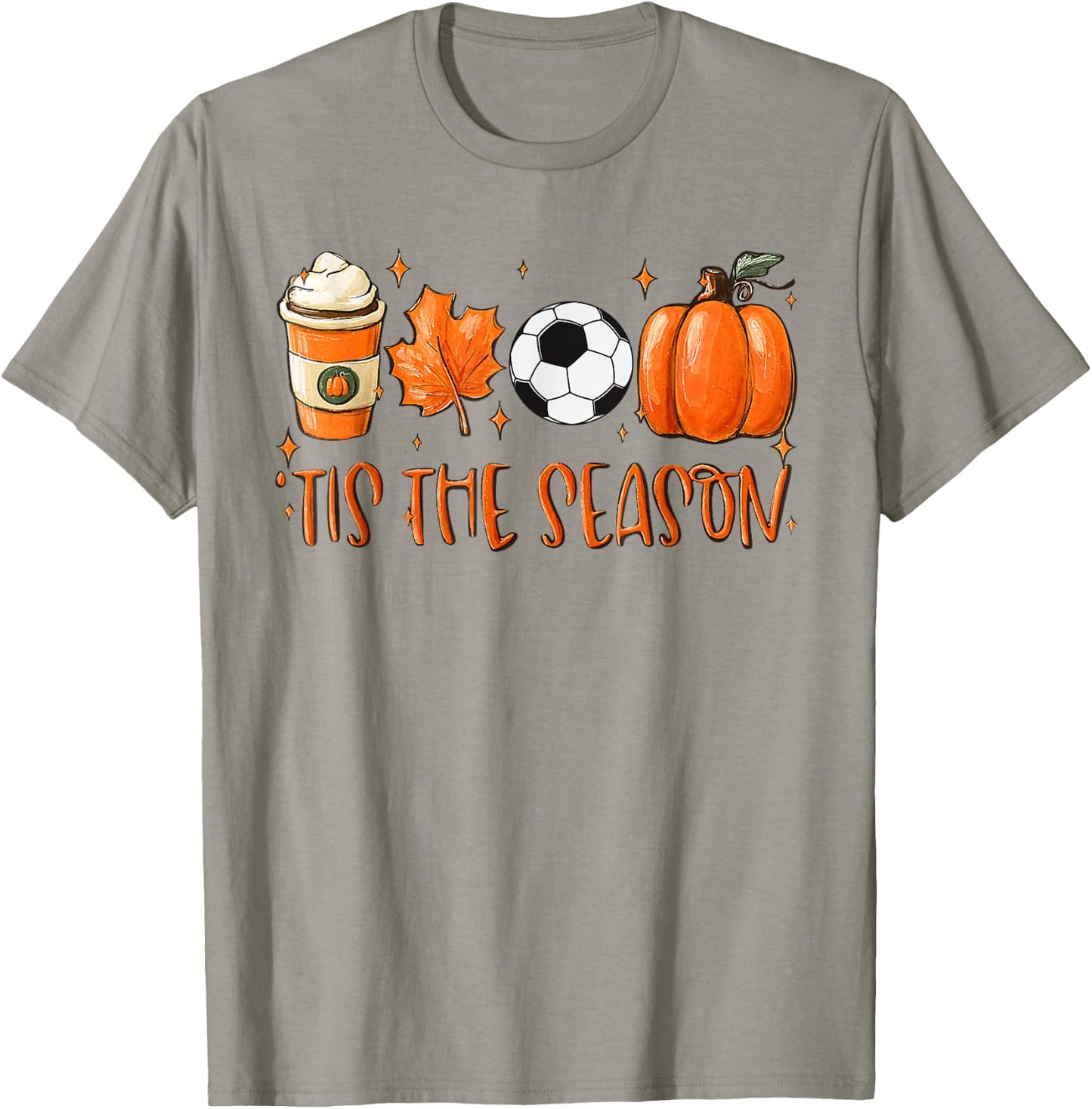Tis The Season Pumpkin Leaf Latte Autumn Football T-Shirt - T-Shirt | Sand