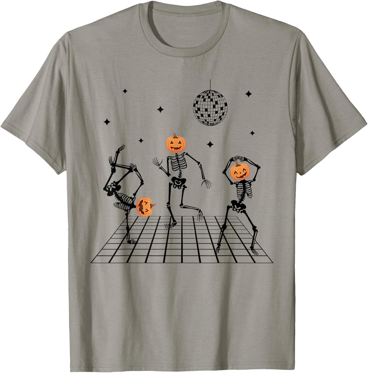 Skeletons with Pumpkin Heads Dancing & disco ball Halloween T-Shirt - T-Shirt | Sand