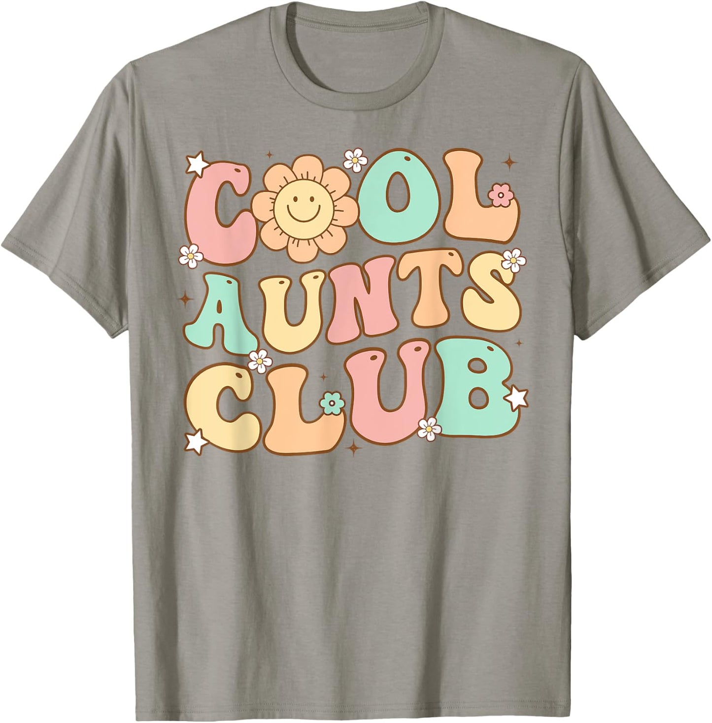 Groovy Retro Cool Aunts Club Auntie Daisy Smile Happy Face T-Shirt - T-Shirt | Sand