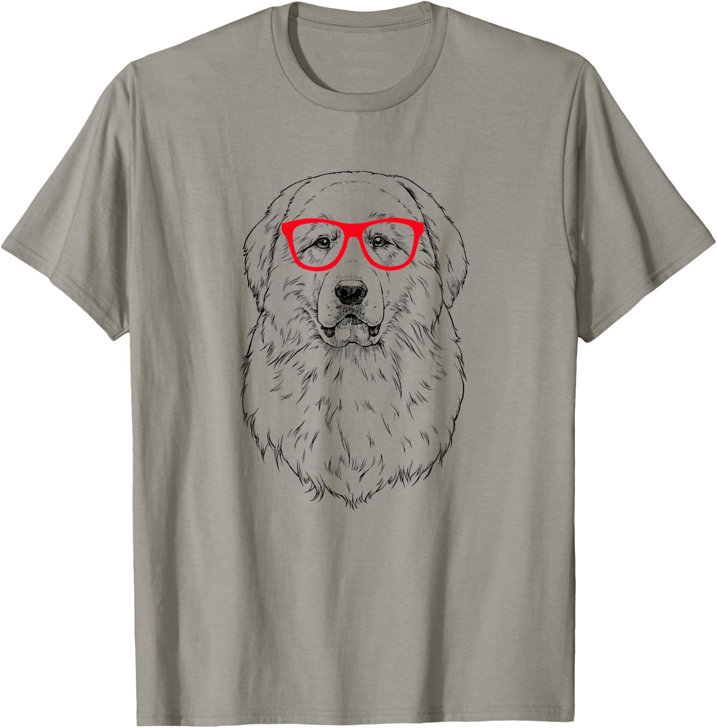 Great Pyrenees in Red Glasses Nerd PYR Dog Men Women Girls Kids T-Shirt - T-Shirt | Sand