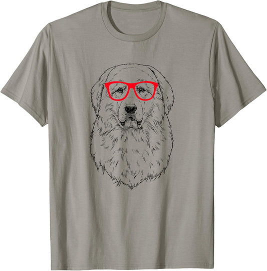 Great Pyrenees in Red Glasses Nerd PYR Dog Men Women Girls Kids T-Shirt - T-Shirt | Sand