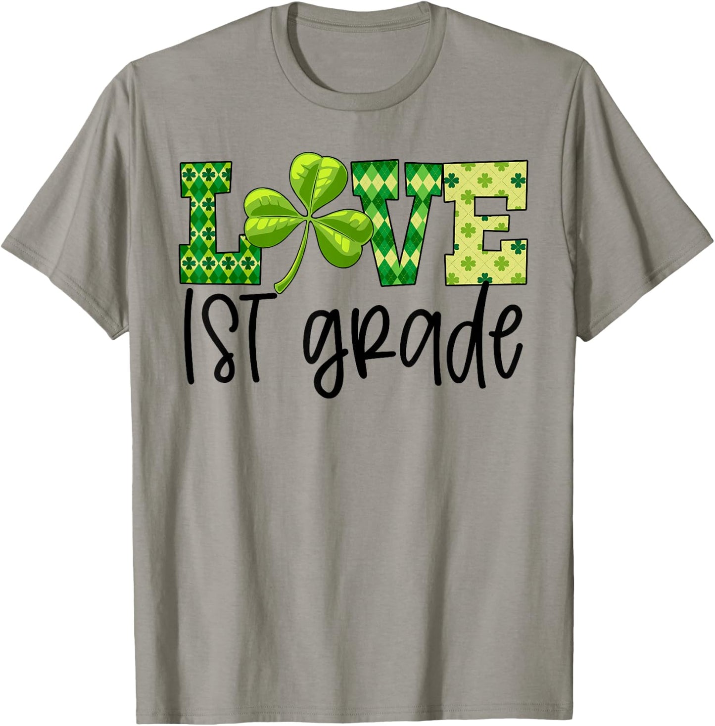 Teacher Love 1st Grade Student Shamrock St Patricks Day Gift Men Women Kids T-Shirt - T-Shirt | Sand