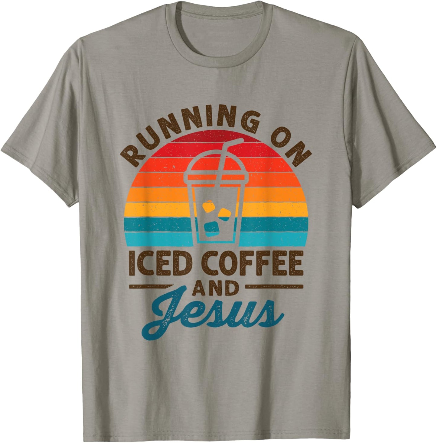Running on Iced Coffee and Jesus Cold Brew Lover Christian T-Shirt - T-Shirt | Sand