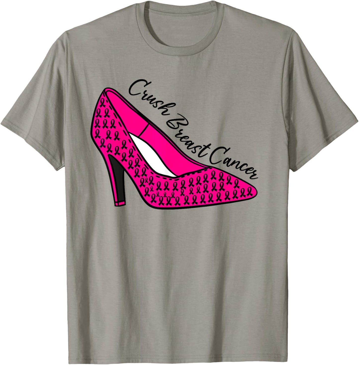 Breast Cancer Awareness Pink High Heels Women Support Funny T-Shirt - T-Shirt | Sand