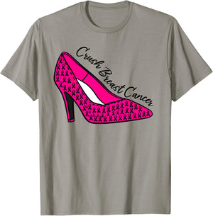 Breast Cancer Awareness Pink High Heels Women Support Funny T-Shirt - T-Shirt | Sand