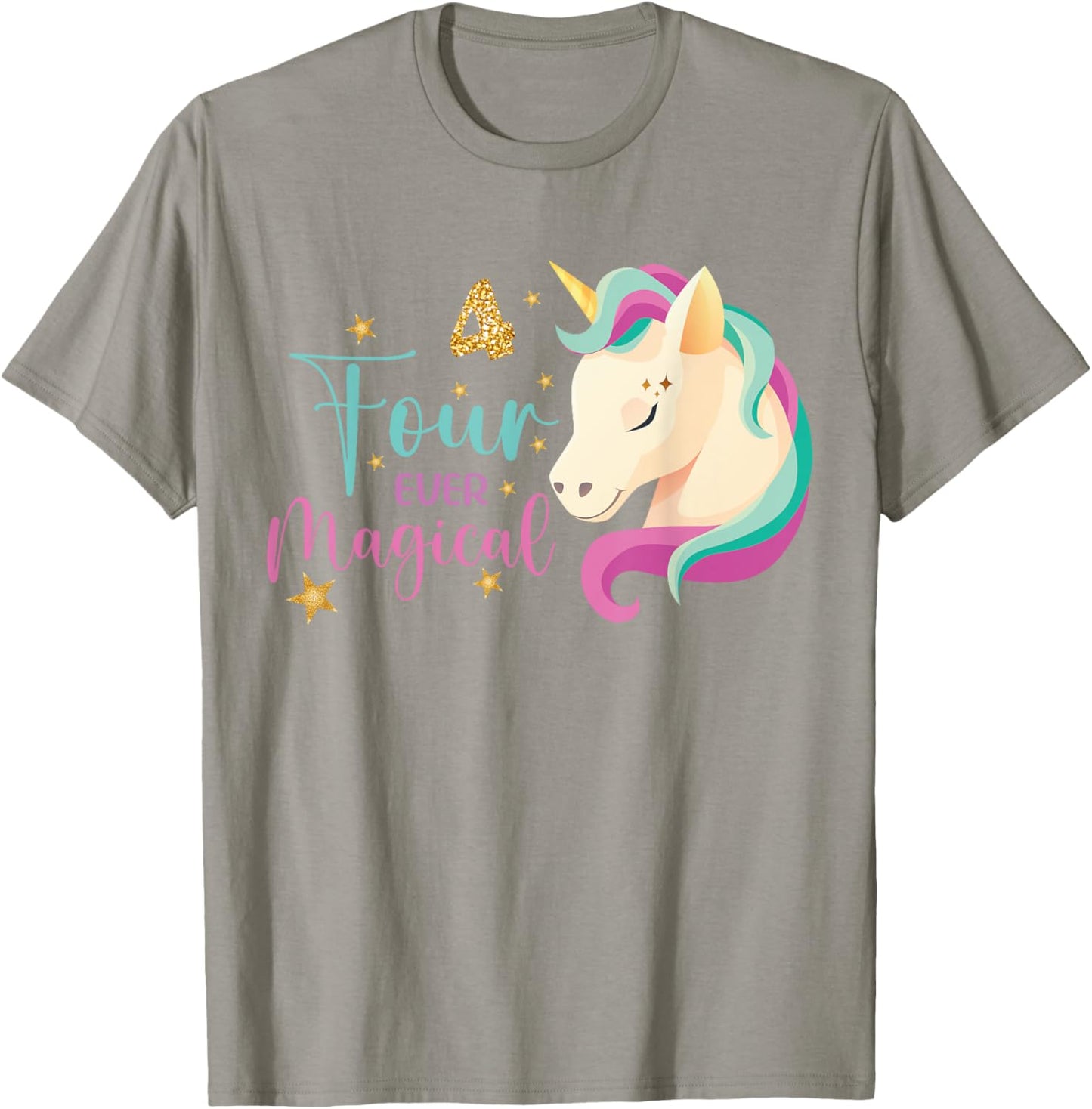 Four ever Magical 4th Birthday Unicorn Girl T-Shirt - T-Shirt | Sand