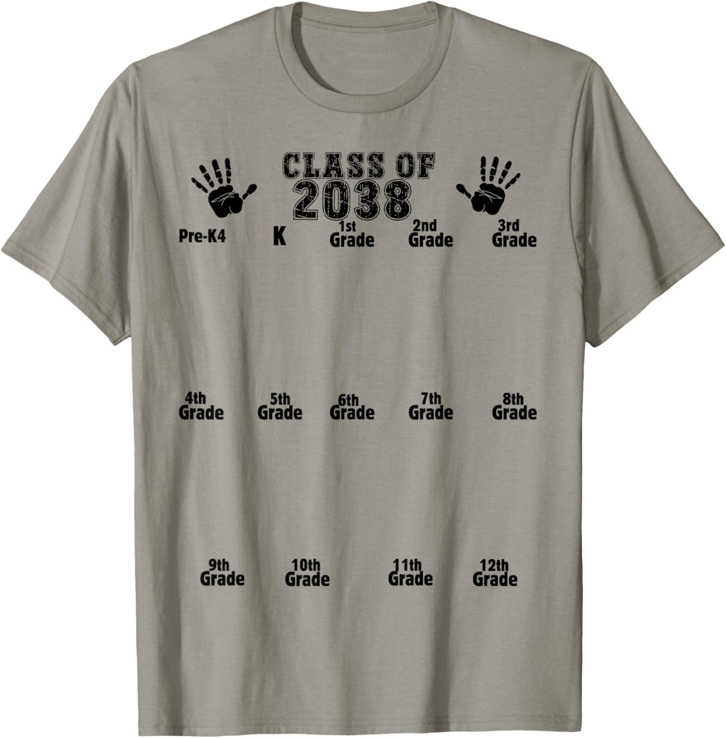Class of 2038 Grow With Me Handprint Pre-K4 12th Grade T-Shirt - T-Shirt | Sand
