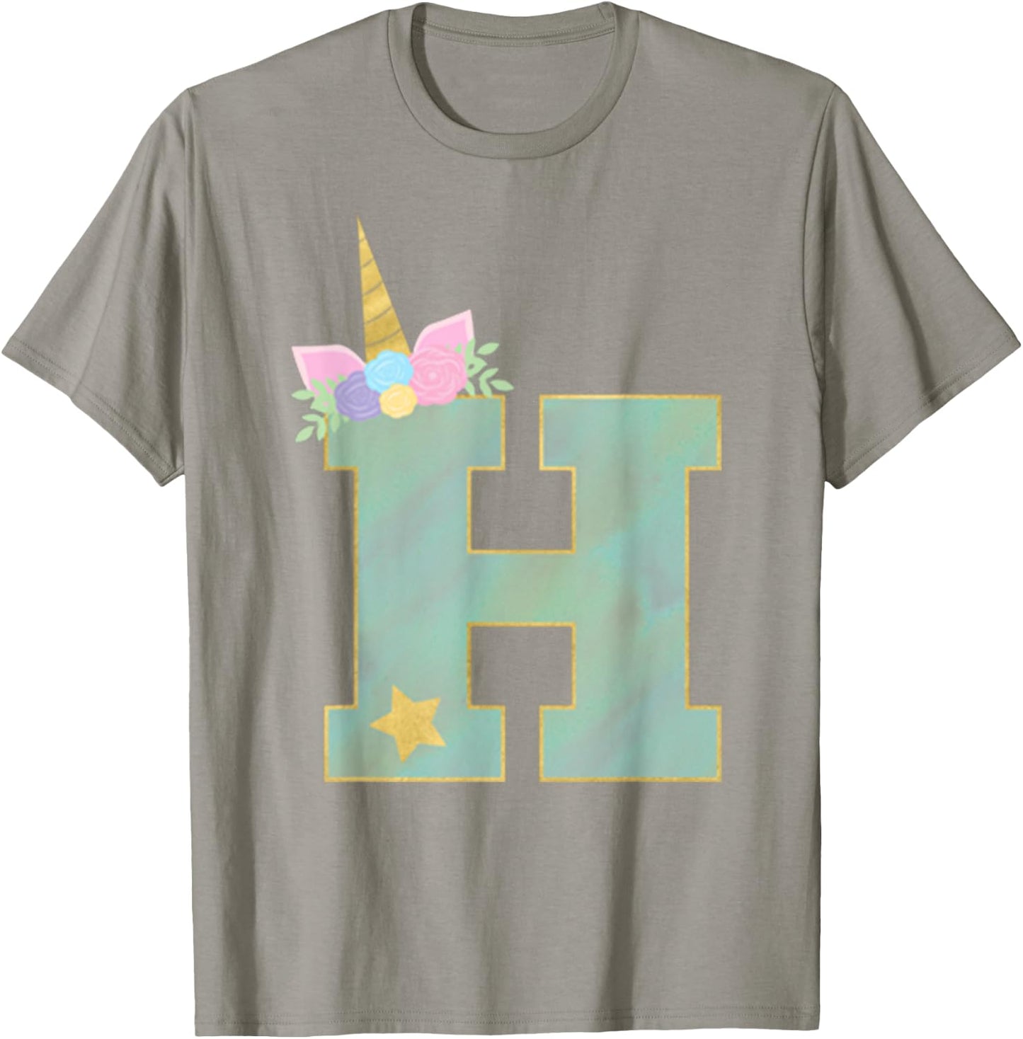 Initial Letter H Unicorn Monogram for Girls Unicorn Birthday T-Shirt - T-Shirt | Sand
