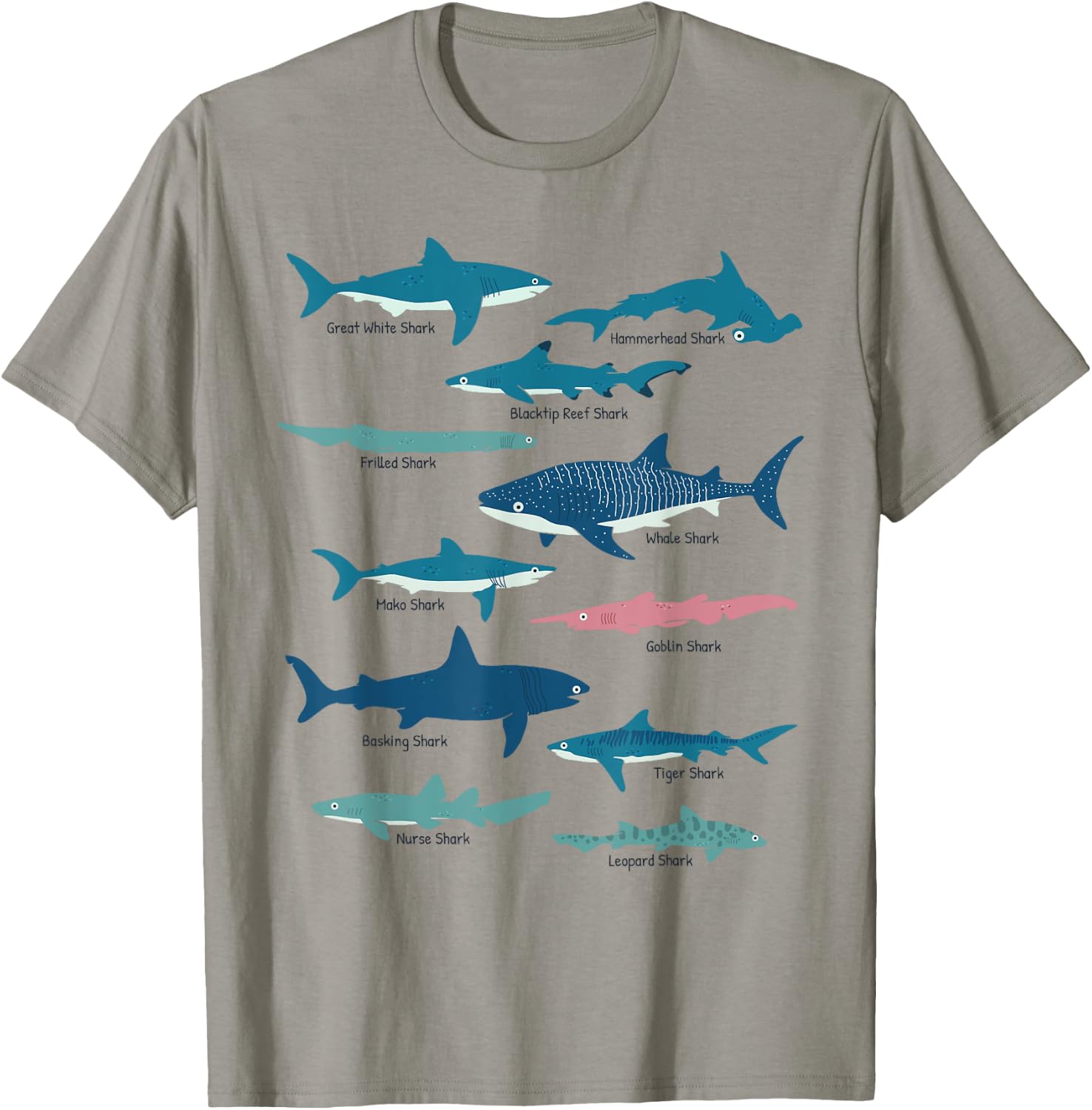 Types Of Sharks Educational Collection Marine Biologists T-Shirt - T-Shirt | Sand