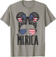 Messy Bun Merica Sunglasses Women Girls USA Flag 4th of July T-Shirt - T-Shirt | Sand