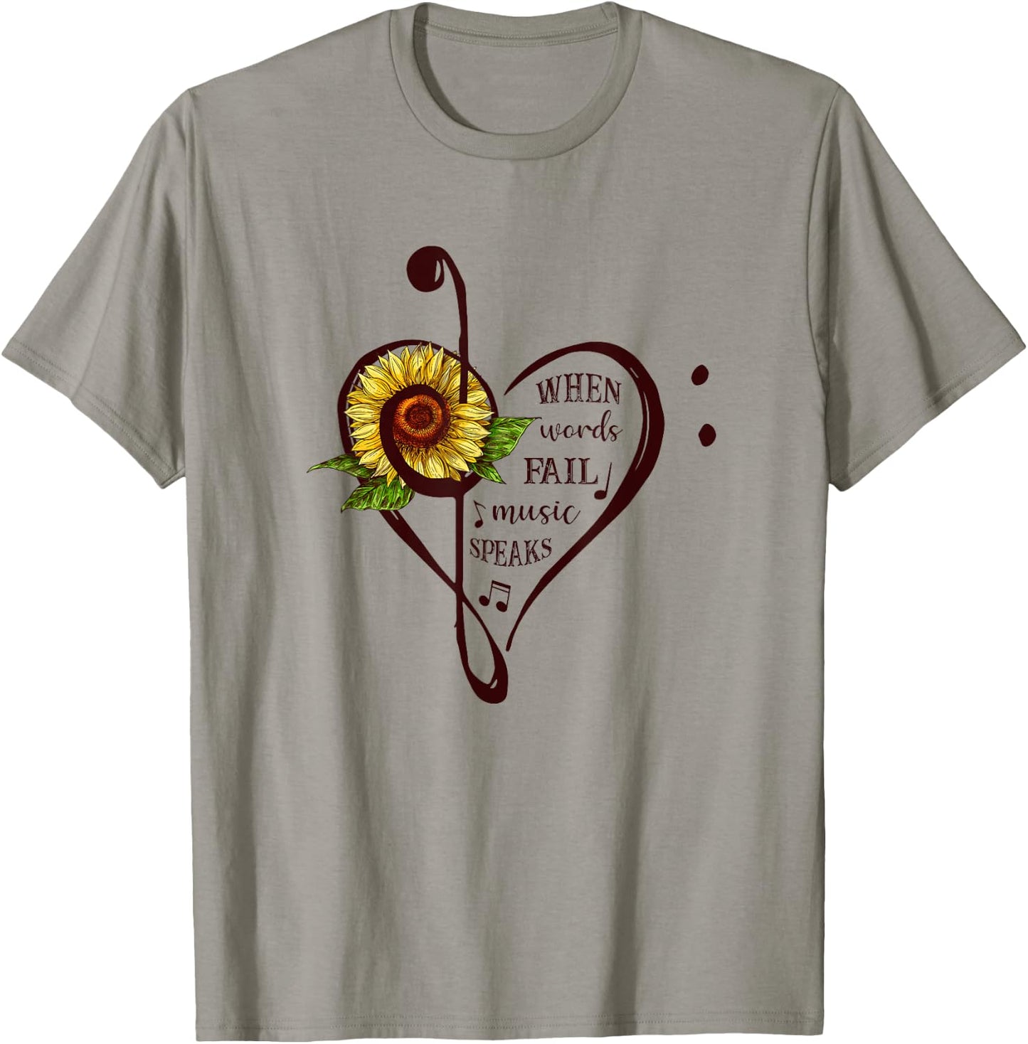 When Words Fail Music Speaks Sunflower Lover Men Women Gift T-Shirt - T-Shirt | Sand