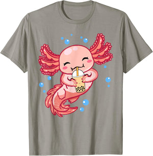 Cute Anime Axolotl Boba Bubble Tea Kids Girls Women Kawaii T-Shirt - T-Shirt | Sand