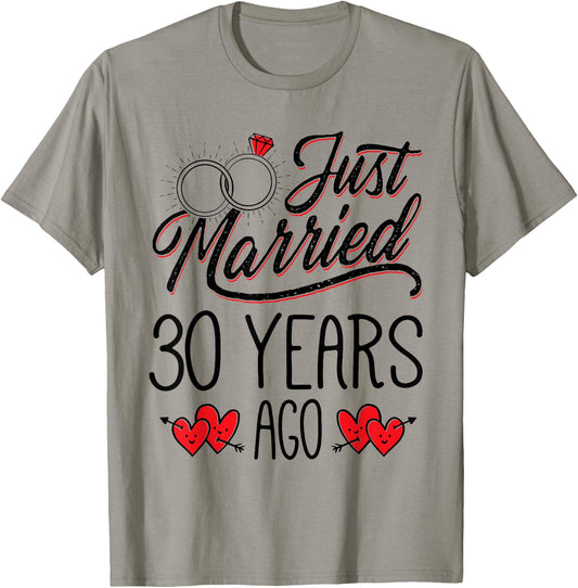 Just Married 30 Years Ago Funny Couple 30th Anniversary T-Shirt - T-Shirt | Sand
