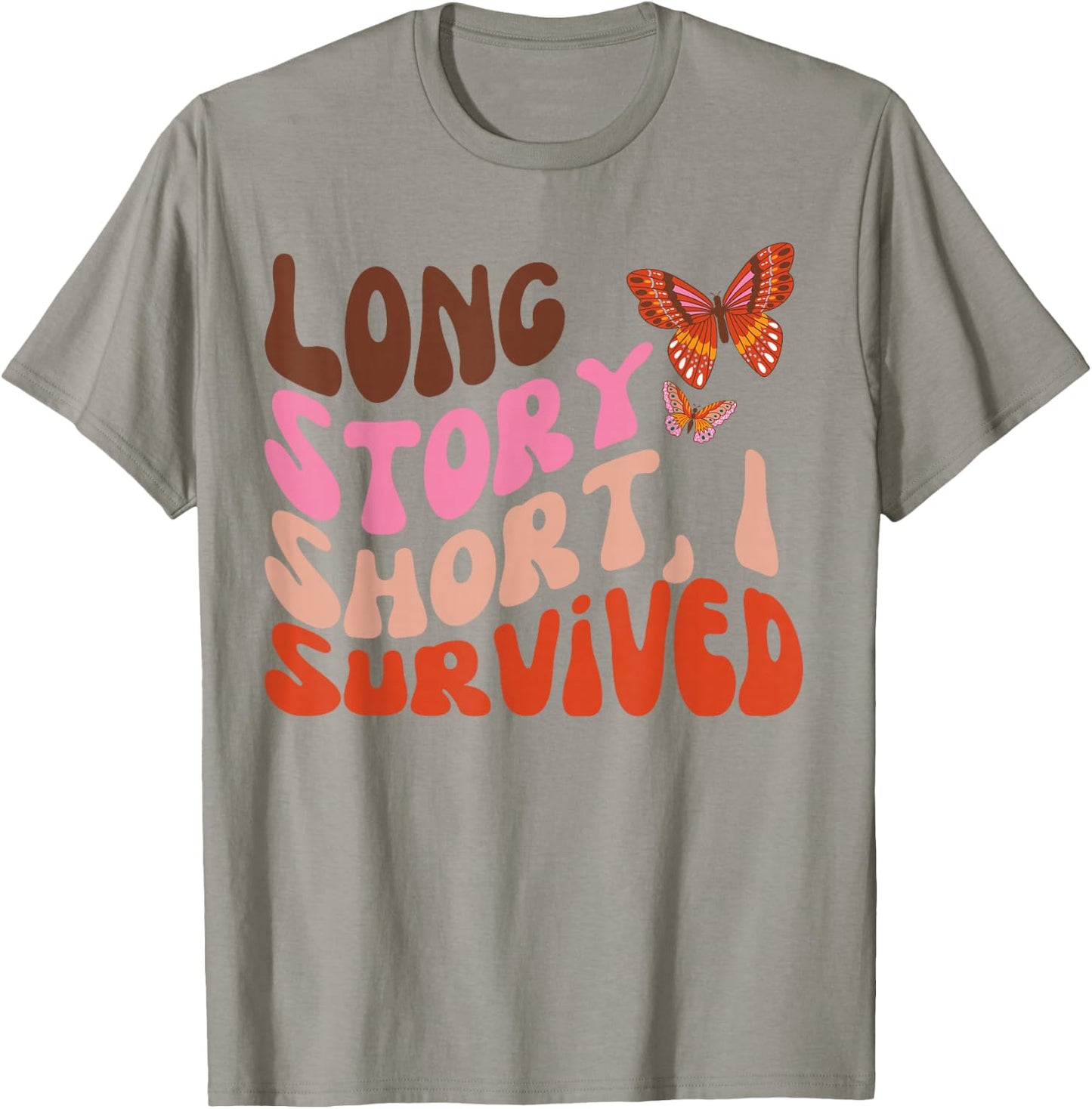 Long Story Short I Survived Butterfly Retro Vintage T-Shirt - T-Shirt | Sand