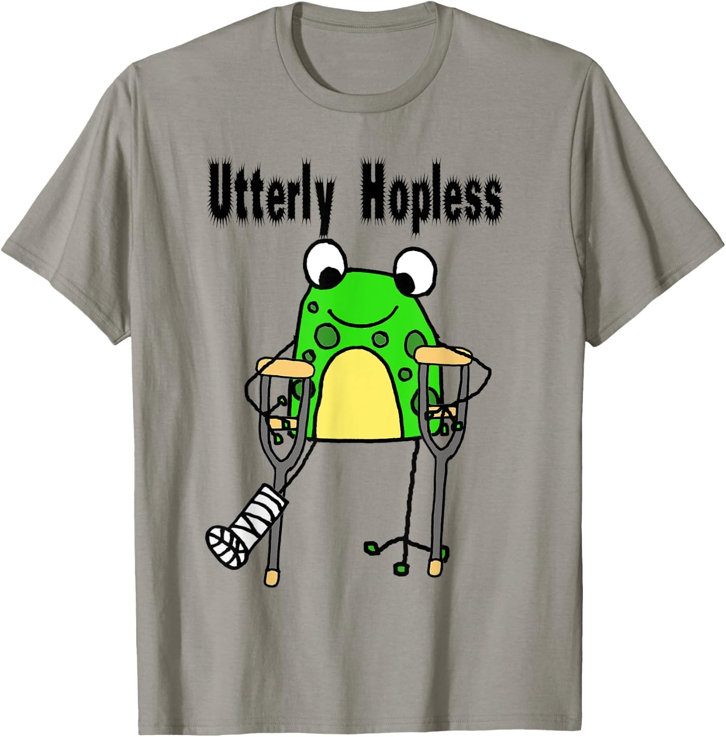 Smileteesanima Funny Frog Broken Leg Utterly Hopless Pun T-Shirt - T-Shirt | Sand