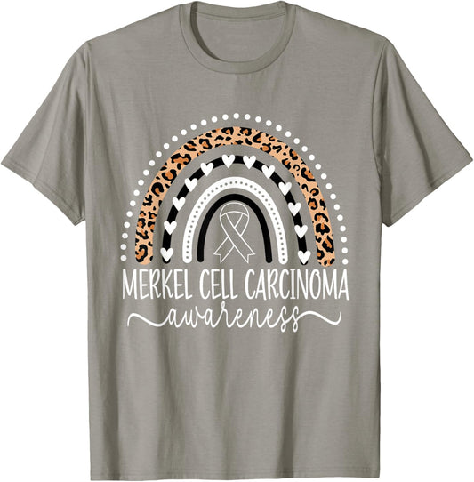 Merkel Cell Carcinoma Awareness Wear Orange Leopard Rainbow T-Shirt - T-Shirt | Sand