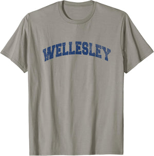 Wellesley Massachusetts Varsity Style Vintage Grey T-Shirt - T-Shirt | Sand
